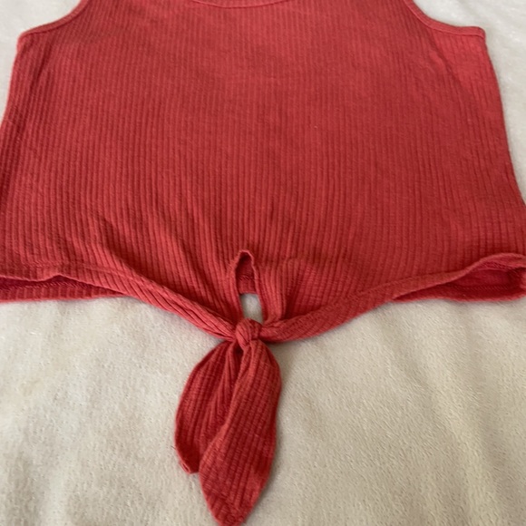 Aerie Red Ribbed Racerback Cropped Front Tie Tank Top size Large - Picture 3 of 8